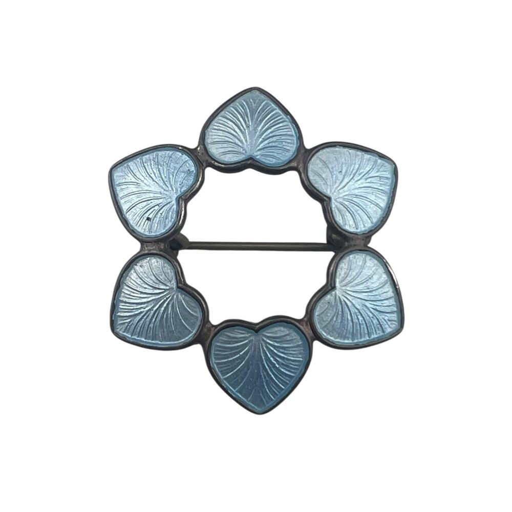 Vintage Denmark Guilloche Enamel Volmer Bahner Sweetheart Sterling Silver Brooch